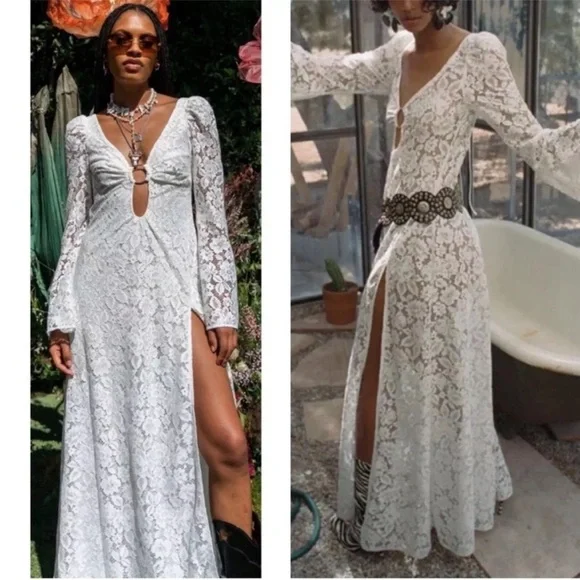 For Love and Lemons Frances Lace Maxi Dress | Small | White Boho Gown - Picture 8 of 11